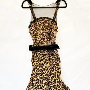 LAMB brand Leopard Print Chiffon, Tulle, Velvet Knee-Length Dress, Size 4
